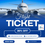 Affordable flight tickets promotion with airplane and price tag.